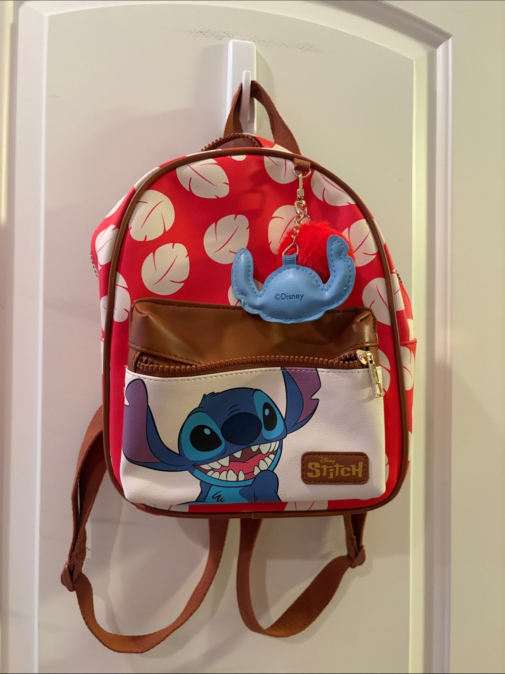 Disney Kids Red Leaf Print Lilo & Stitch Mini Backpack with Charm
